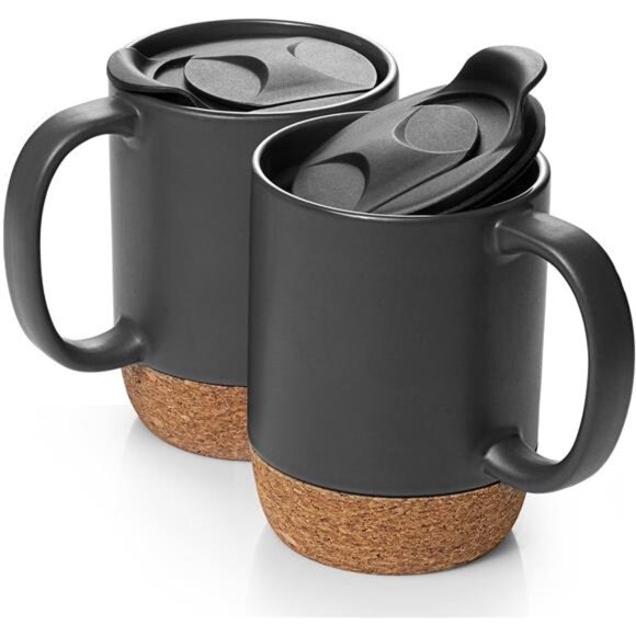 DOWAN Coffee Mugs, 15 oz Mug Set of 2, Large Ceramic Coffee Mug with Cork - Picture 1 of 7